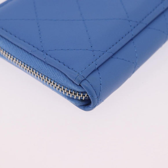 CHANEL Matelasse Fragment Case Wallet Lamb Skin Light Blue CC Auth 200060V