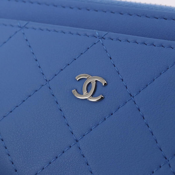 CHANEL Matelasse Fragment Case Wallet Lamb Skin Light Blue CC Auth 200060V
