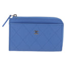 CHANEL Matelasse Fragment Case Wallet Lamb Skin Light Blue CC Auth 200060V-13