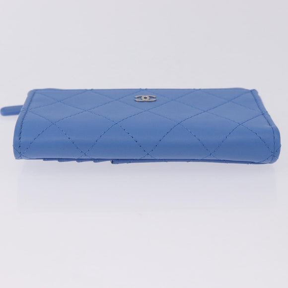 CHANEL Matelasse Fragment Case Wallet Lamb Skin Light Blue CC Auth 200060V