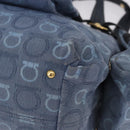 Salvatore Ferragamo Gancini Tote Bag Canvas Navy Gold Auth 200061A-11