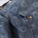 Salvatore Ferragamo Gancini Tote Bag Canvas Navy Gold Auth 200061A-12