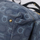 Salvatore Ferragamo Gancini Tote Bag Canvas Navy Gold Auth 200061A-13