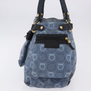 Salvatore Ferragamo Gancini Tote Bag Canvas Navy Gold Auth 200061A-4