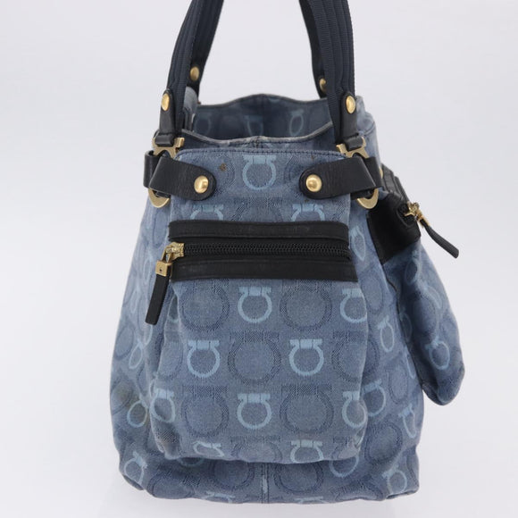 Salvatore Ferragamo Gancini Tote Bag Canvas Navy Gold Auth 200061A