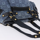 Salvatore Ferragamo Gancini Tote Bag Canvas Navy Gold Auth 200061A-6