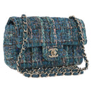 CHANEL Mini Matelasse 20 Chain Shoulder Bag tweed Green Gold CC Auth 200062SM-1