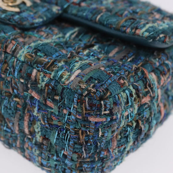 CHANEL Mini Matelasse 20 Chain Shoulder Bag tweed Green Gold CC Auth 200062SM