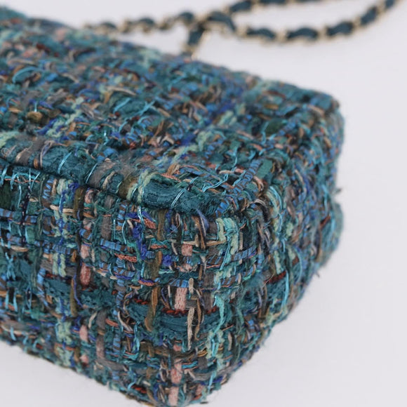 CHANEL Mini Matelasse 20 Chain Shoulder Bag tweed Green Gold CC Auth 200062SM