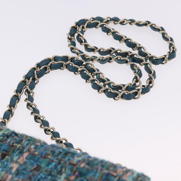 CHANEL Mini Matelasse 20 Chain Shoulder Bag tweed Green Gold CC Auth 200062SM