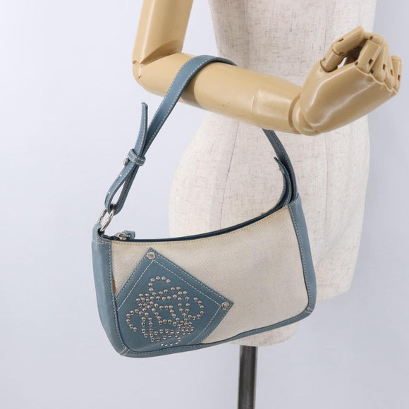 LOEWE Shoulder Bag Canvas Silver Beige Auth 200063A