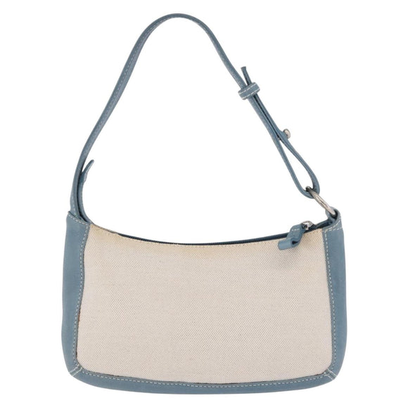 LOEWE Shoulder Bag Canvas Silver Beige Auth 200063A