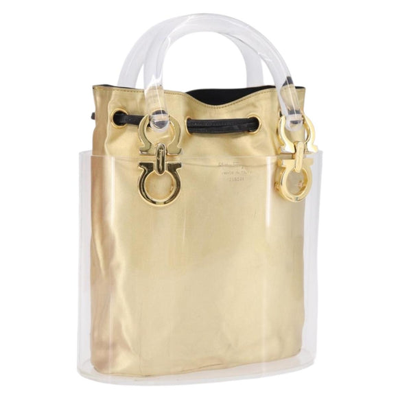 Salvatore Ferragamo Gancini Hand Bag plastic Clear Gold Auth 200065V