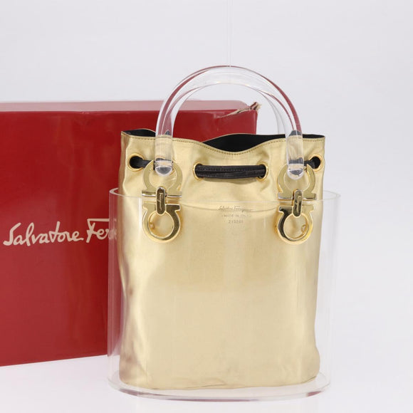 Salvatore Ferragamo Gancini Hand Bag plastic Clear Gold Auth 200065V