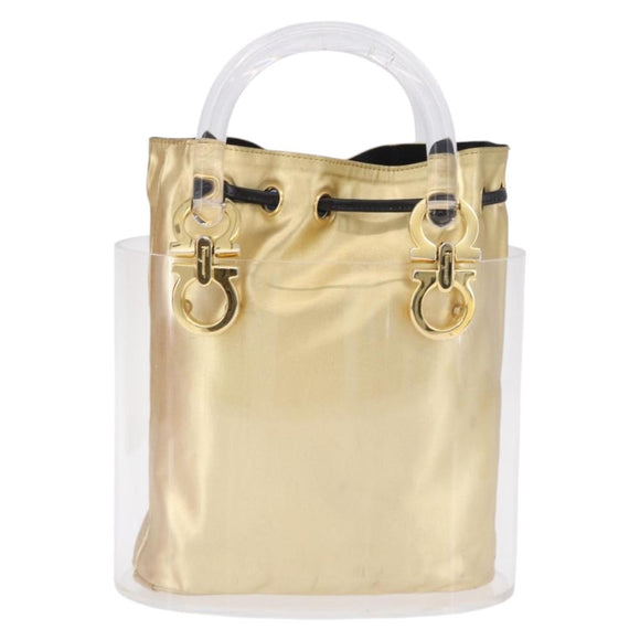 Salvatore Ferragamo Gancini Hand Bag plastic Clear Gold Auth 200065V