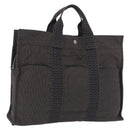 HERMES Her Line MM Hand Bag Canvas Gray Silver Auth 200067-1