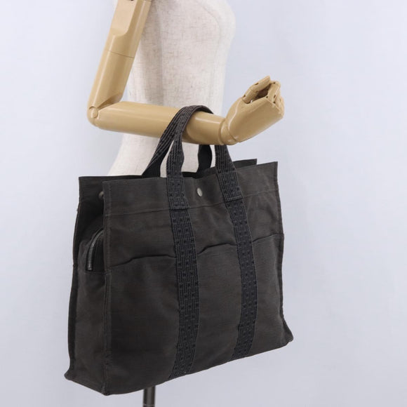 HERMES Her Line MM Hand Bag Canvas Gray Silver Auth 200067