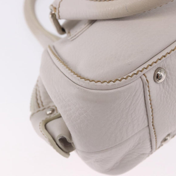 CHANEL Hand Bag Leather White Silver CC Auth 200073V