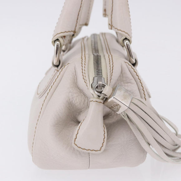 CHANEL Hand Bag Leather White Silver CC Auth 200073V