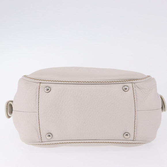 CHANEL Hand Bag Leather White Silver CC Auth 200073V