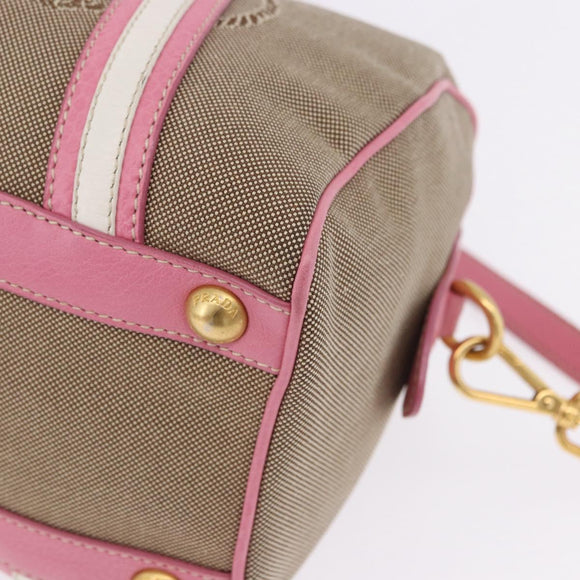 PRADA Hand Bag Jacquard 2way Beige Gold Auth 200074V