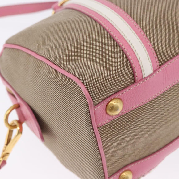 PRADA Hand Bag Jacquard 2way Beige Gold Auth 200074V