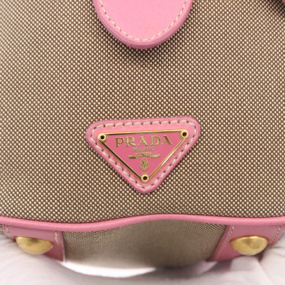 PRADA Hand Bag Jacquard 2way Beige Gold Auth 200074V