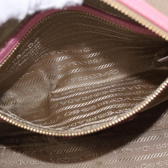 PRADA Hand Bag Jacquard 2way Beige Gold Auth 200074V