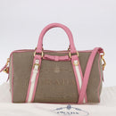 PRADA Hand Bag Jacquard 2way Beige Gold Auth 200074V-12