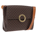 CELINE Macadam Canvas Circle Shoulder Bag PVC Leather Brown Gold Auth 200078A-1