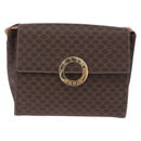 CELINE Macadam Canvas Circle Shoulder Bag PVC Leather Brown Gold Auth 200078A-13