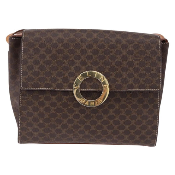 CELINE Macadam Canvas Circle Shoulder Bag PVC Leather Brown Gold Auth 200078A