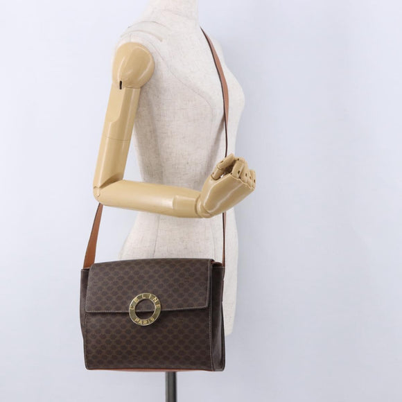 CELINE Macadam Canvas Circle Shoulder Bag PVC Leather Brown Gold Auth 200078A
