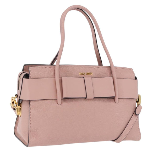 Miu Miu Hand Bag Leather 2way Pink Gold Auth 200079V