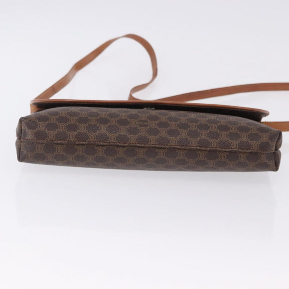 CELINE Macadam Canvas Horse Carriage Bag PVC Leather Brown Gold Auth 200080