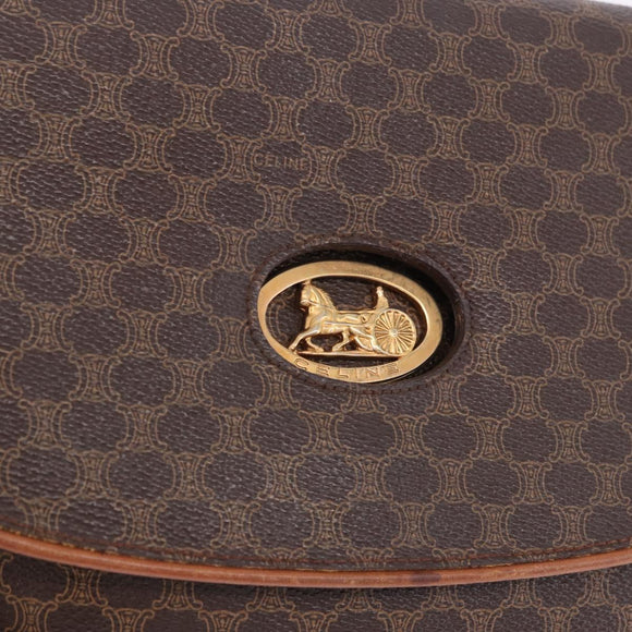 CELINE Macadam Canvas Horse Carriage Bag PVC Leather Brown Gold Auth 200080