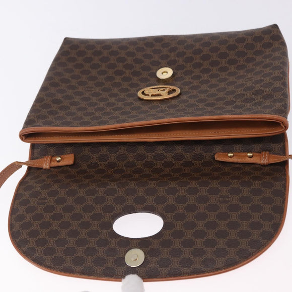 CELINE Macadam Canvas Horse Carriage Bag PVC Leather Brown Gold Auth 200080