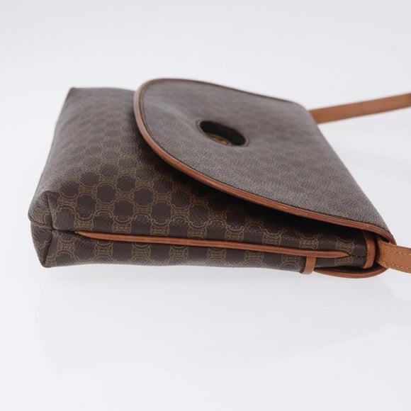 CELINE Macadam Canvas Horse Carriage Bag PVC Leather Brown Gold Auth 200080