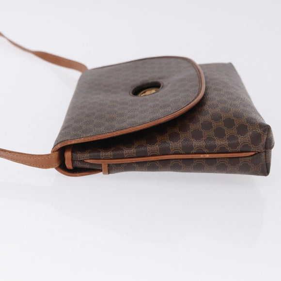 CELINE Macadam Canvas Horse Carriage Bag PVC Leather Brown Gold Auth 200080