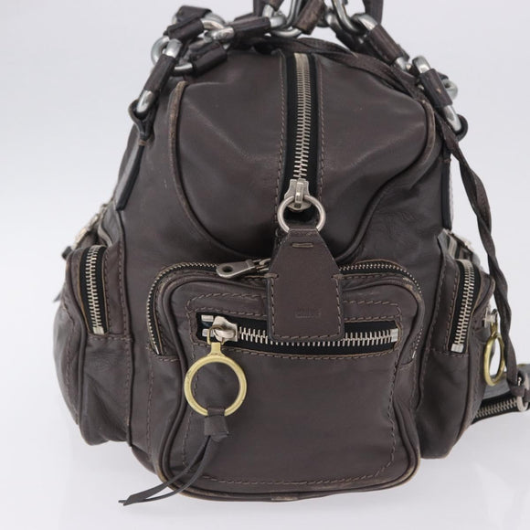 Chloe Chain Hand Bag Leather Gray Silver Auth 200082A