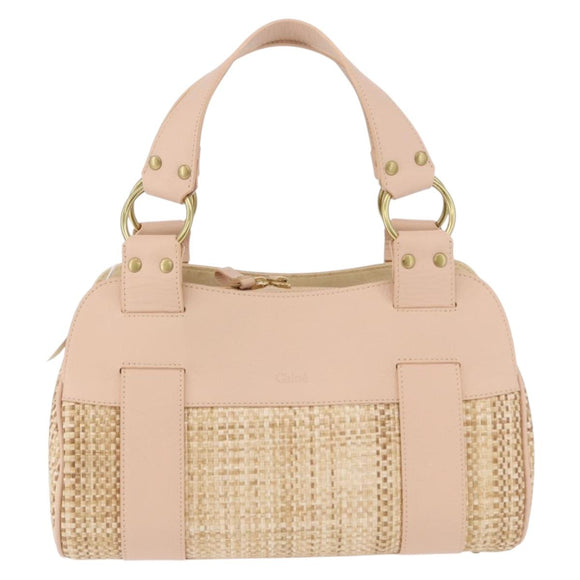 Chloe Hand Bag straw Gold Beige Auth 200083