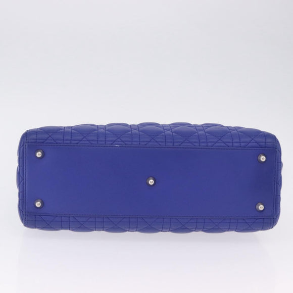 Christian Dior Canage Lady Dior Hand Bag Lamb Skin 2way Blue Silver Auth 200084M