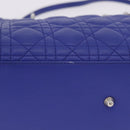 Christian Dior Canage Lady Dior Hand Bag Lamb Skin 2way Blue Silver Auth 200084M-6