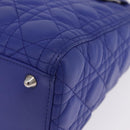 Christian Dior Canage Lady Dior Hand Bag Lamb Skin 2way Blue Silver Auth 200084M-17