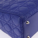Christian Dior Canage Lady Dior Hand Bag Lamb Skin 2way Blue Silver Auth 200084M-18
