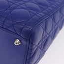 Christian Dior Canage Lady Dior Hand Bag Lamb Skin 2way Blue Silver Auth 200084M-19