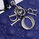 Christian Dior Canage Lady Dior Hand Bag Lamb Skin 2way Blue Silver Auth 200084M-20