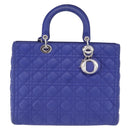 Christian Dior Canage Lady Dior Hand Bag Lamb Skin 2way Blue Silver Auth 200084M-13