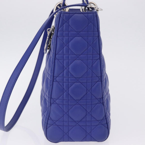 Christian Dior Canage Lady Dior Hand Bag Lamb Skin 2way Blue Silver Auth 200084M