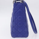 Christian Dior Canage Lady Dior Hand Bag Lamb Skin 2way Blue Silver Auth 200084M-4